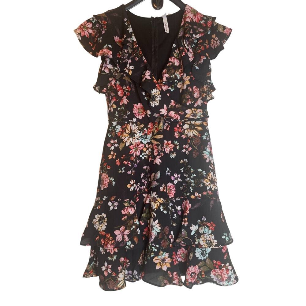 NY Collection Womens Floral Print Ruffle Tiered Chiffon Dress Sleeveless Size M